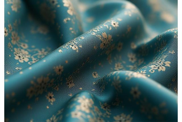 한국 전통문양이 새겨진 섬세한 실크 직물 클로즈업