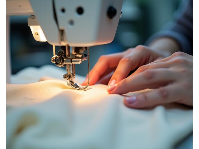 고급 재봉틀로 섬세하게 작업하는 재봉사