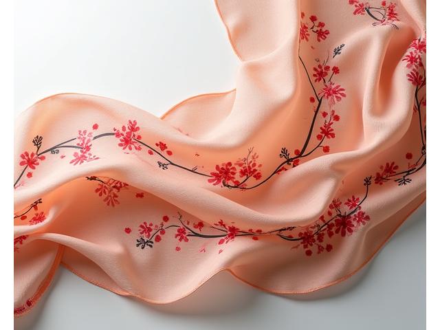 한국 전통 문양이 섬세하게 그려진 최고급 실크 스카프가 우아하게 드리워진 모습